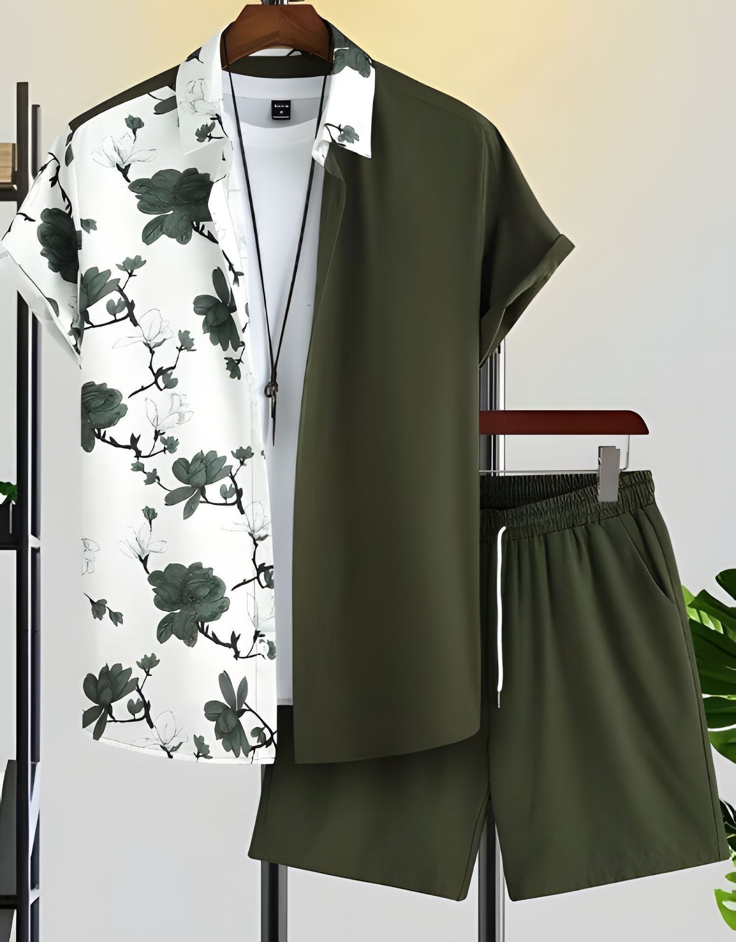 Clothes > Men's Clothing > Clothing Sets > Two-Piece Outfits  Summer short-sleeved trendy man 3D printed Hawaiian shirt short-sleeved shorts men's suit