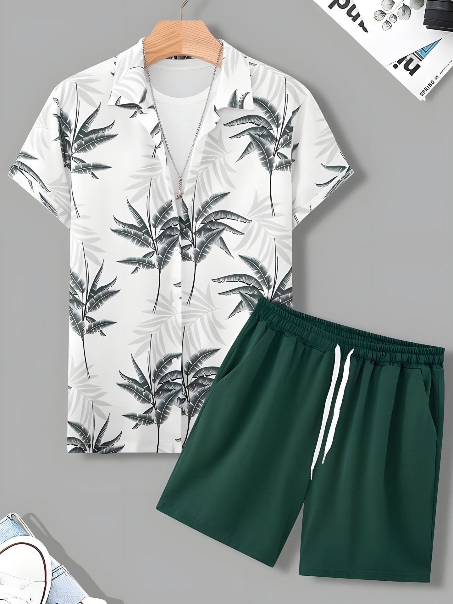 Clothes > Men's Clothing > Clothing Sets > Two-Piece Outfits  Summer short-sleeved trendy man 3D printed Hawaiian shirt short-sleeved shorts men's suit