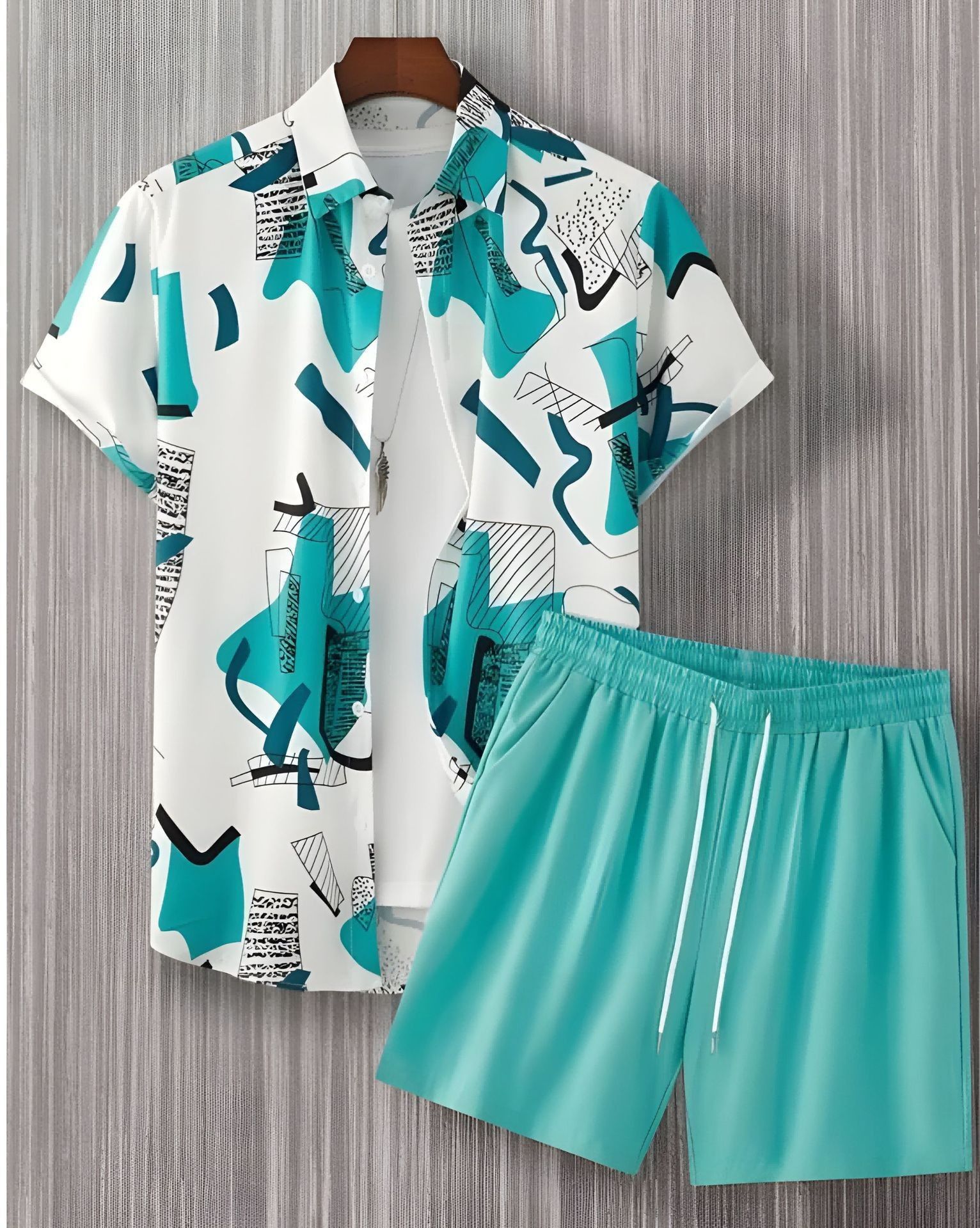 Clothes > Men's Clothing > Clothing Sets > Two-Piece Outfits  Summer short-sleeved trendy man 3D printed Hawaiian shirt short-sleeved shorts men's suit