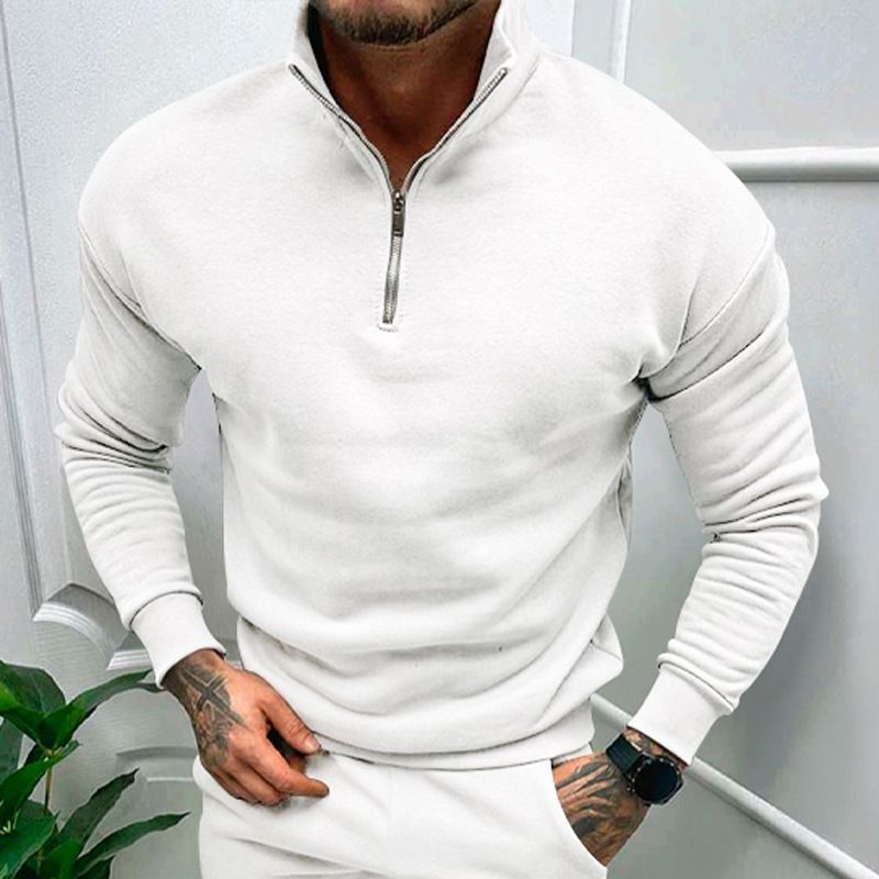 Clothes > Men's Clothing > Tops > Jackets & Coats  Autumn and winter men's casual velvet solid color long-sleeved European and American half zipper stand collar sweatshirt tops for men