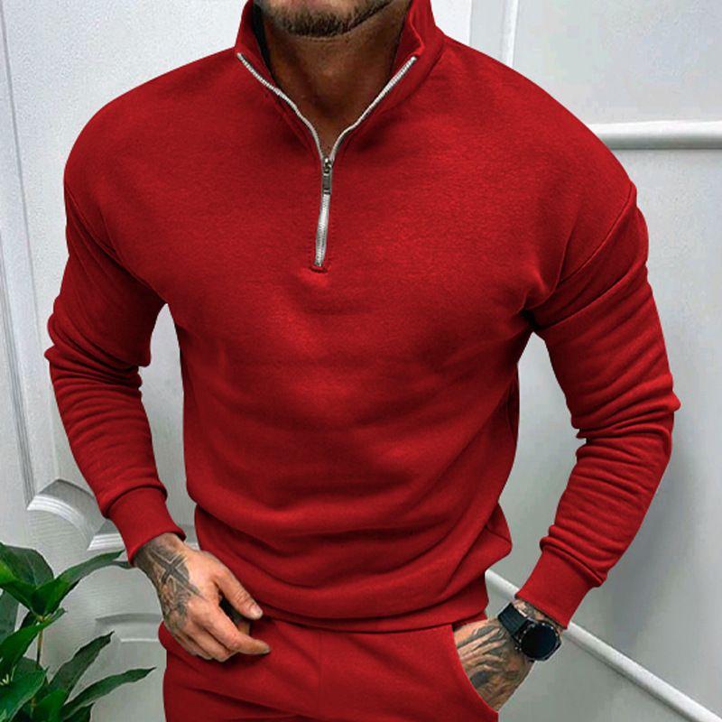 Clothes > Men's Clothing > Tops > Jackets & Coats  Autumn and winter men's casual velvet solid color long-sleeved European and American half zipper stand collar sweatshirt tops for men