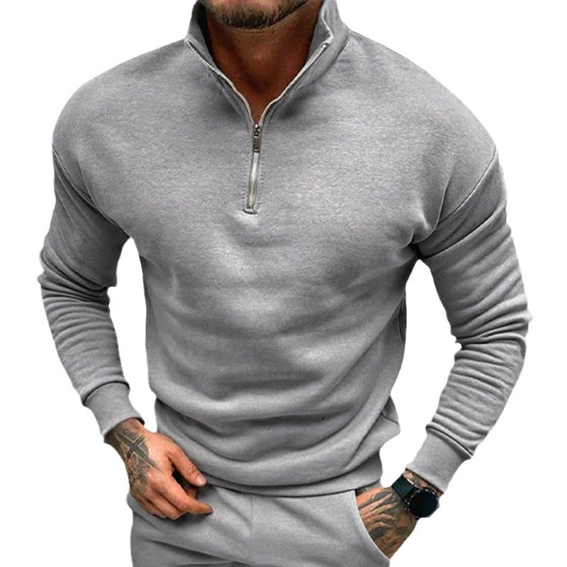 Clothes > Men's Clothing > Tops > Jackets & Coats  Autumn and winter men's casual velvet solid color long-sleeved European and American half zipper stand collar sweatshirt tops for men