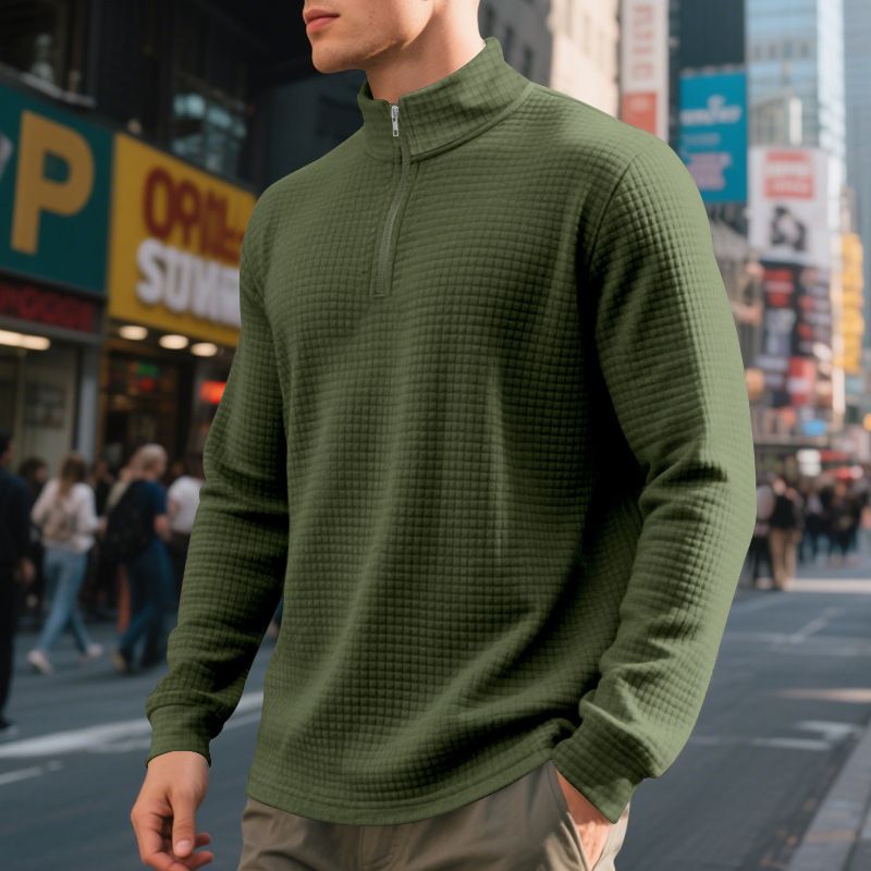 Clothes > Men's Clothing > Tops > Jackets & Coats  Autumn and winter American simple casual men's loose jacquard stand-collar half-zip bottoming shirt sweatshirt for men