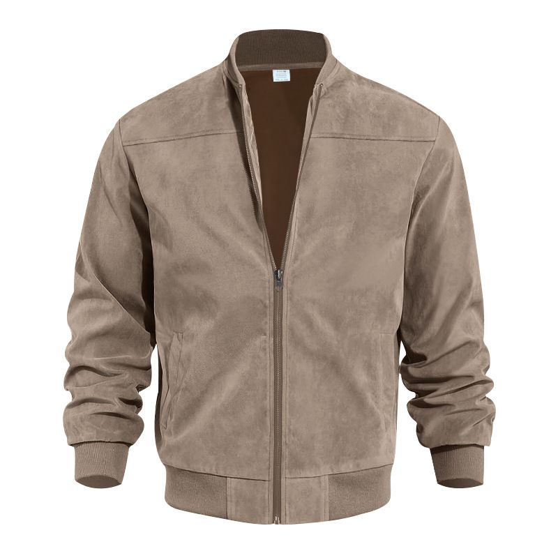 Clothes > Men's Clothing > Tops > Jackets & Coats  Autumn suede solid color men's zipper jacket casual retro long-sleeved cardigan jacket for men