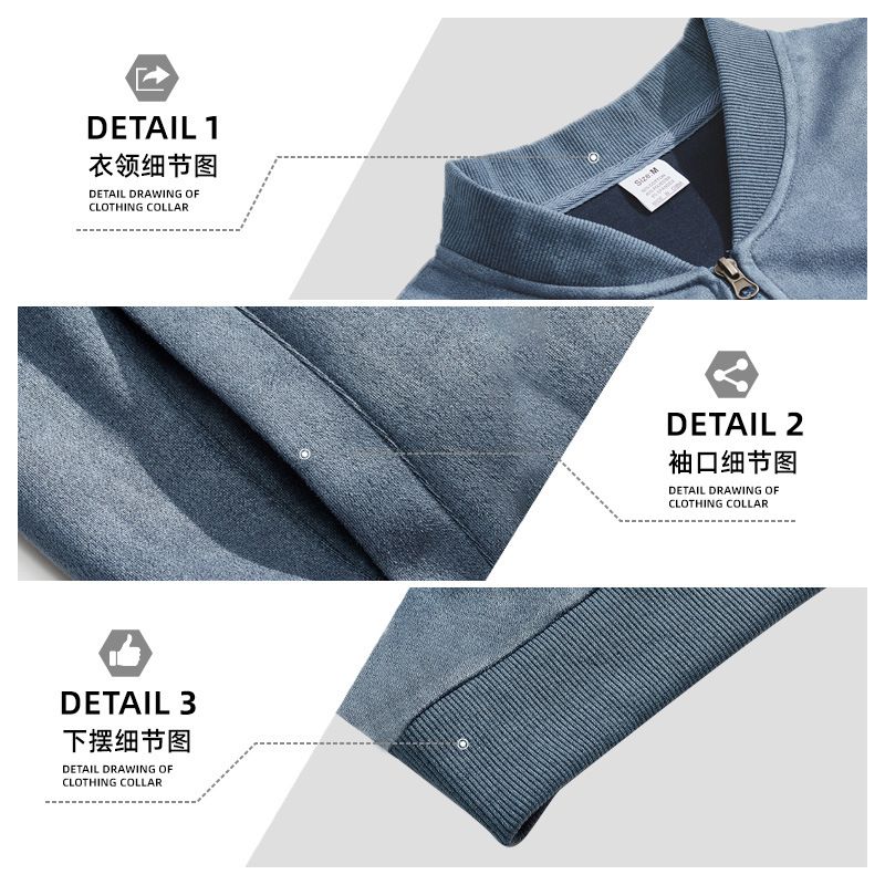 Clothes > Men's Clothing > Tops > Jackets & Coats  Autumn suede solid color men's zipper jacket casual retro long-sleeved cardigan jacket for men