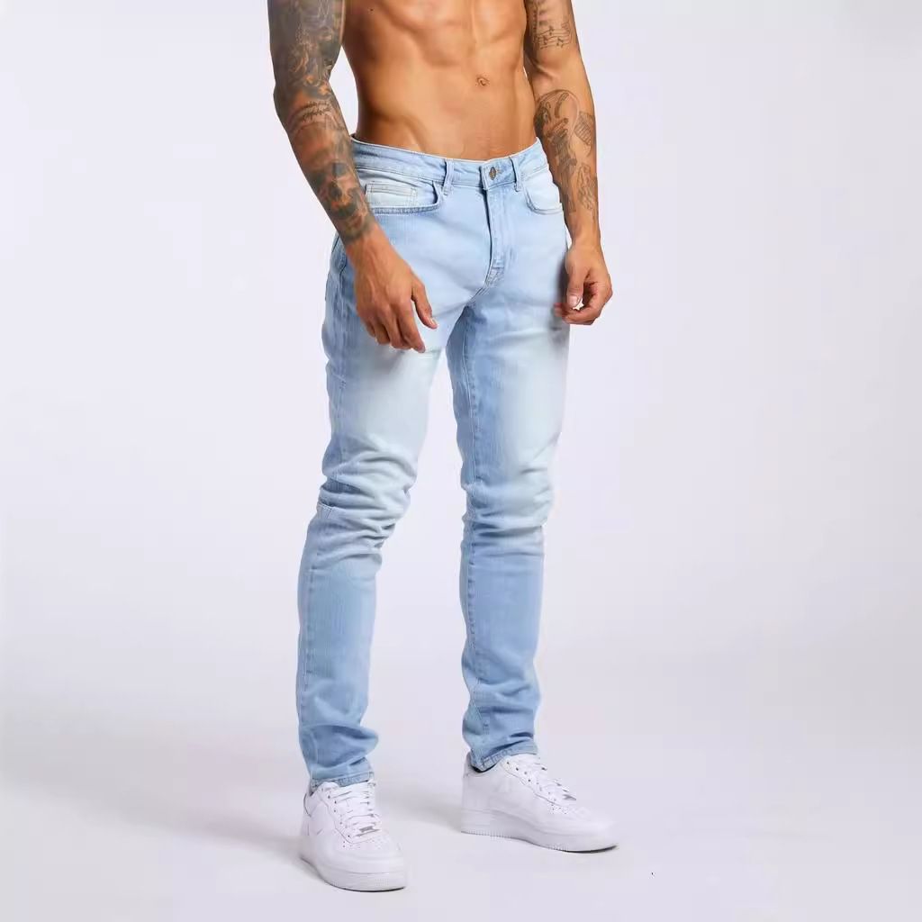 Clothes > Men's Clothing > Bottoms > Pants > Casual  European and American new jeans men's trousers ins slimming high stretch denim pencil pants for men