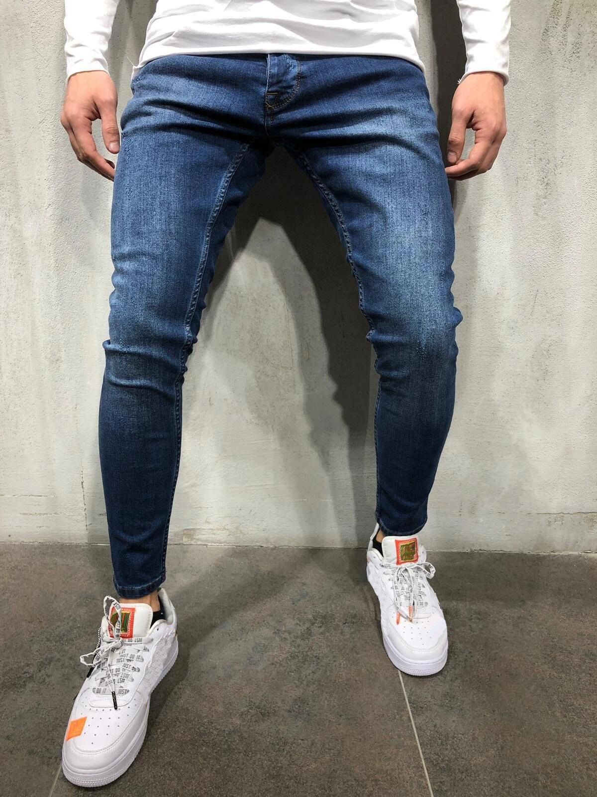 Clothes > Men's Clothing > Bottoms > Pants > Casual  European and American new jeans men's trousers ins slimming high stretch denim pencil pants for men