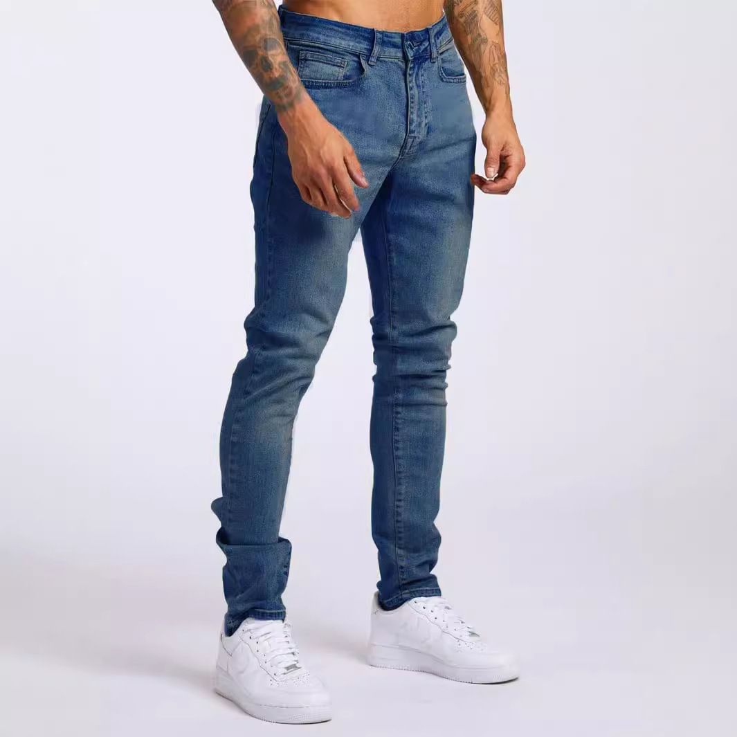 Clothes > Men's Clothing > Bottoms > Pants > Casual  European and American new jeans men's trousers ins slimming high stretch denim pencil pants for men