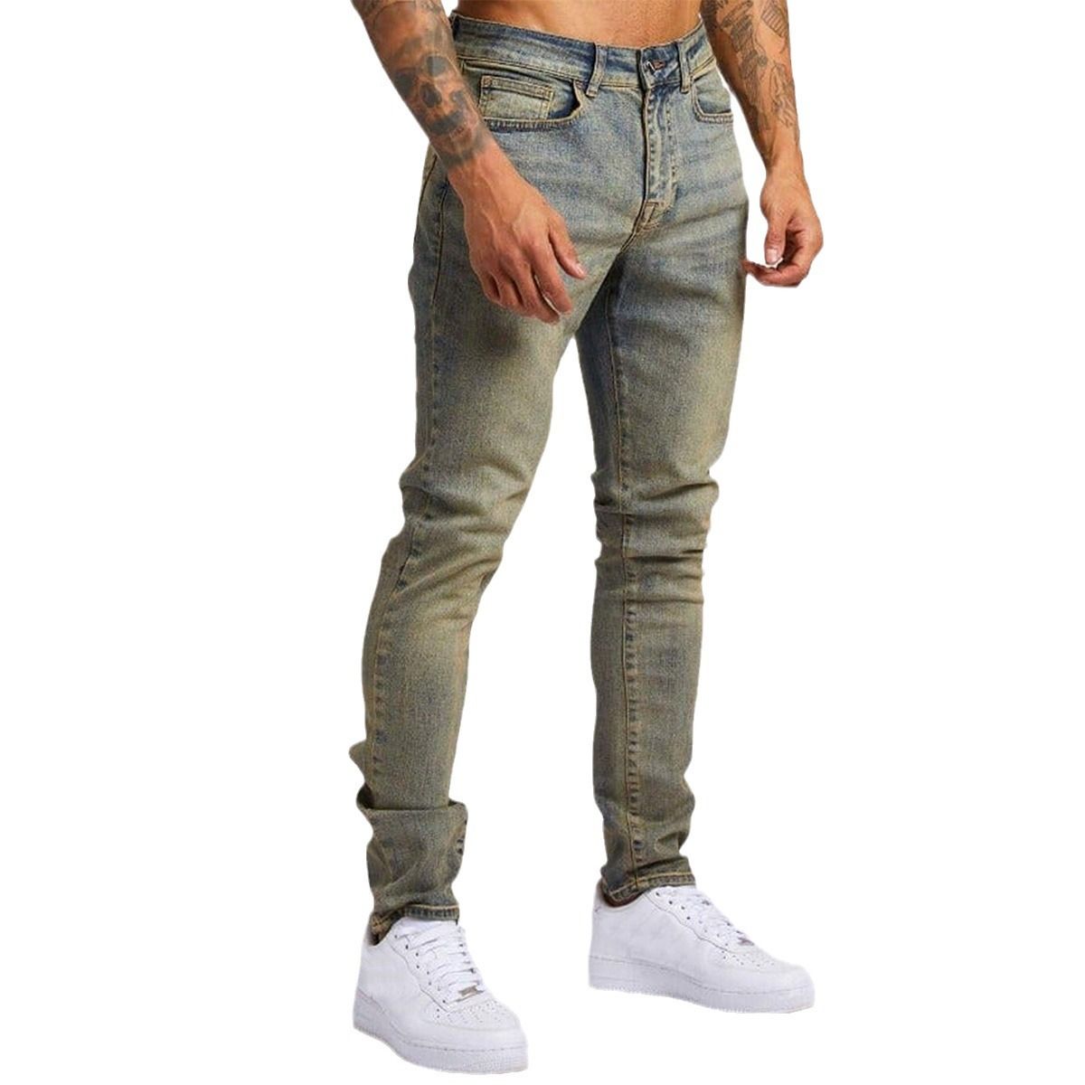 Clothes > Men's Clothing > Bottoms > Pants > Casual  European and American new jeans men's trousers ins slimming high stretch denim pencil pants for men