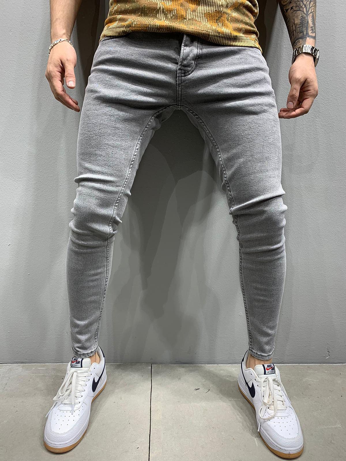 Clothes > Men's Clothing > Bottoms > Pants > Casual  European and American new jeans men's trousers ins slimming high stretch denim pencil pants for men