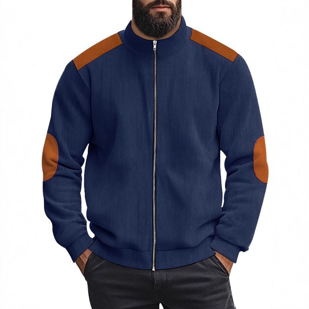 Clothes > Men's Clothing > Tops > Jackets & Coats  Men's  spring and autumn new corduroy zipper long-sleeved shirt retro color matching casual jacket