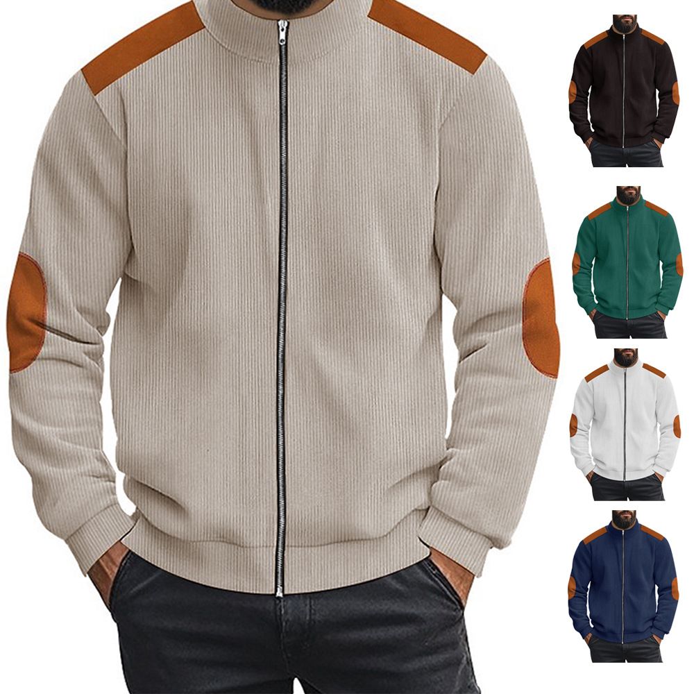 Clothes > Men's Clothing > Tops > Jackets & Coats  Men's  spring and autumn new corduroy zipper long-sleeved shirt retro color matching casual jacket