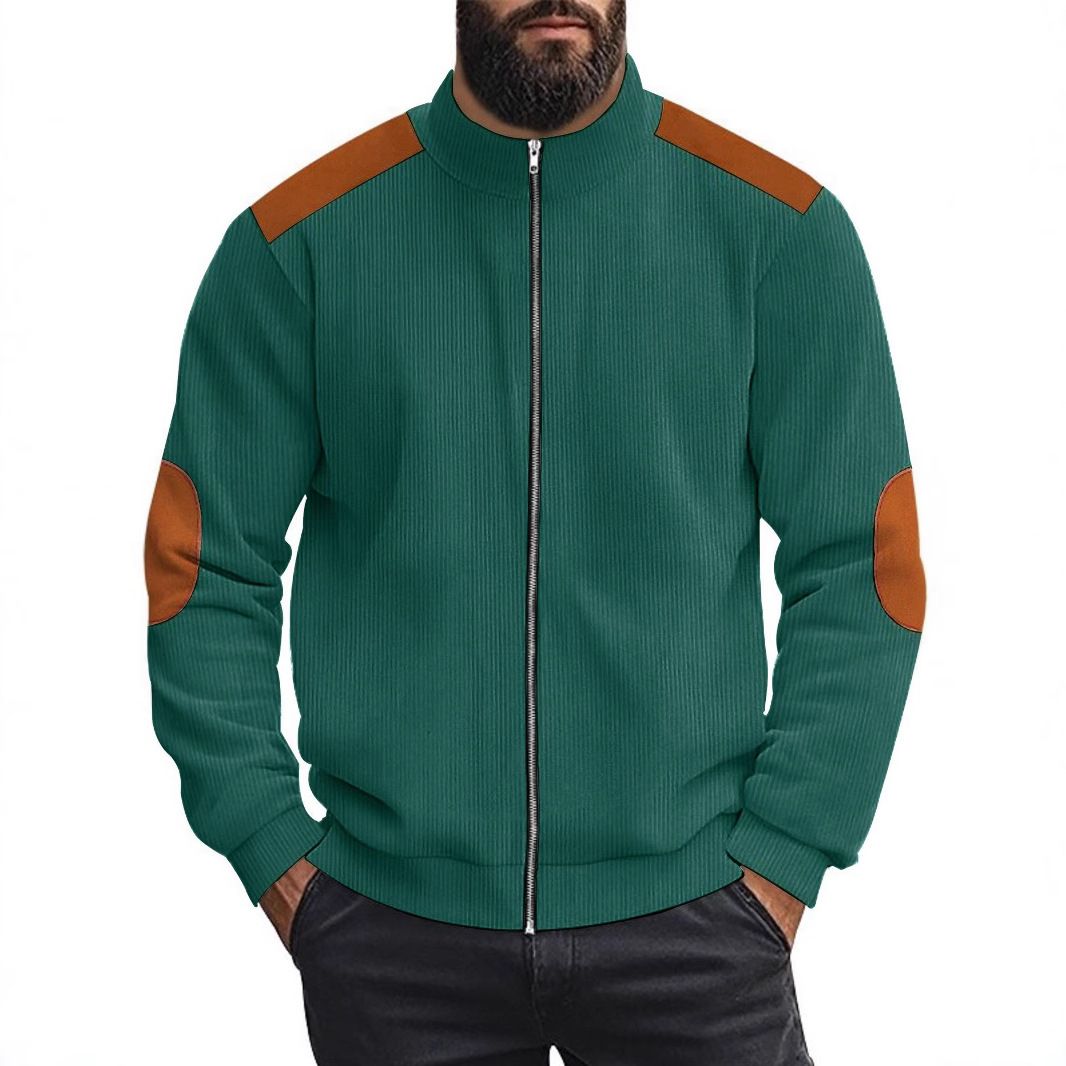 Clothes > Men's Clothing > Tops > Jackets & Coats  Men's  spring and autumn new corduroy zipper long-sleeved shirt retro color matching casual jacket