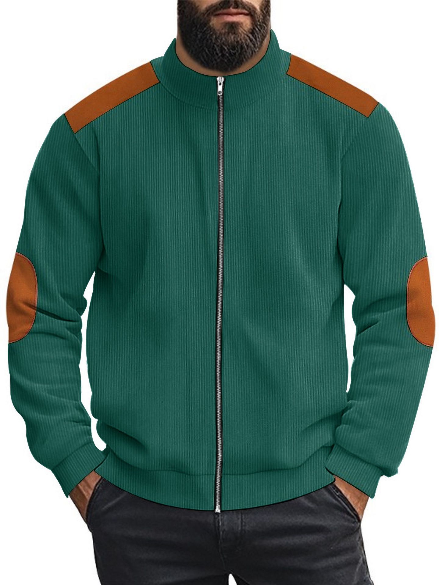 Clothes > Men's Clothing > Tops > Jackets & Coats  Men's  spring and autumn new corduroy zipper long-sleeved shirt retro color matching casual jacket