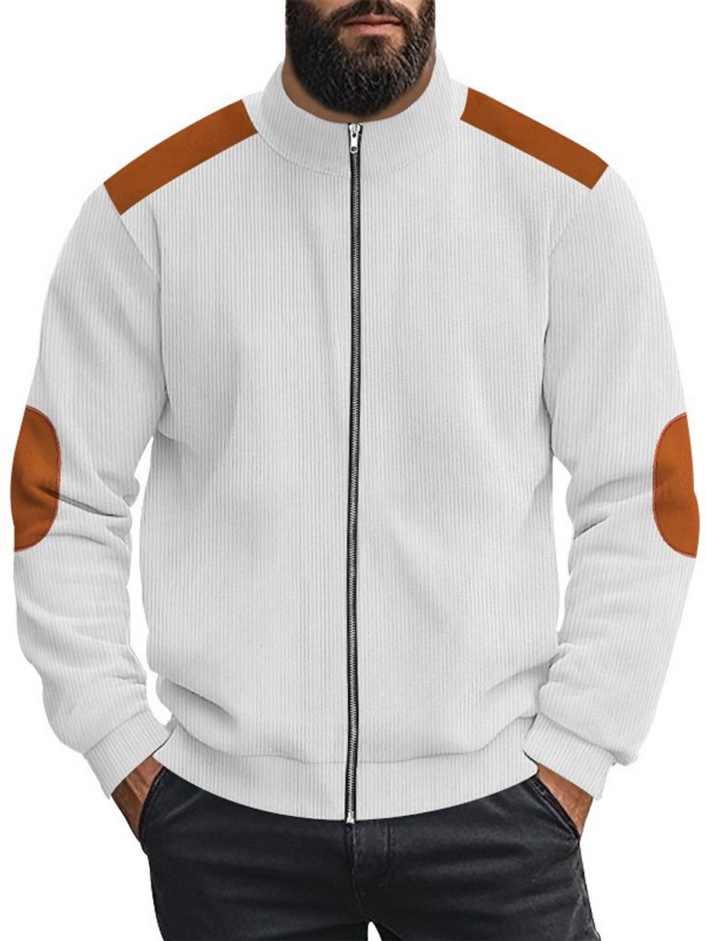 Clothes > Men's Clothing > Tops > Jackets & Coats  Men's  spring and autumn new corduroy zipper long-sleeved shirt retro color matching casual jacket