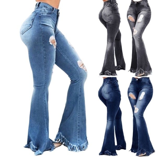 jeans za wanawake Women's Clothes  Trousers & Leggings Fashion  Girls Vintage Plus Size High Waist Flared Ripped Long Jeans Washing Demin Jeans(Grey，Dark Blue，Light Blue)