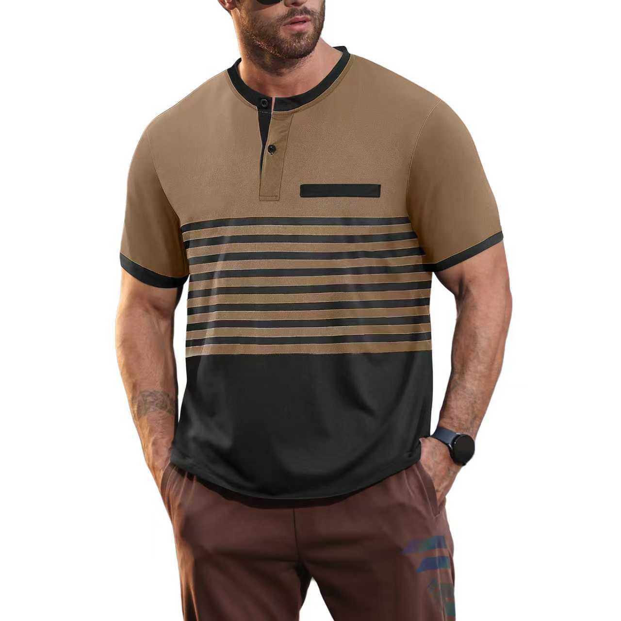 Clothes > Men's Clothing > Tops > Shirts Summer POLO shirt men's printed striped polo shirt short-sleeved t-shirt business casual geometric print