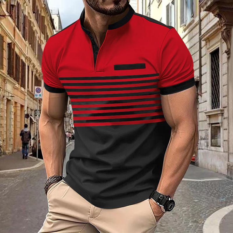 Clothes > Men's Clothing > Tops > Shirts Summer POLO shirt men's printed striped polo shirt short-sleeved t-shirt business casual geometric print