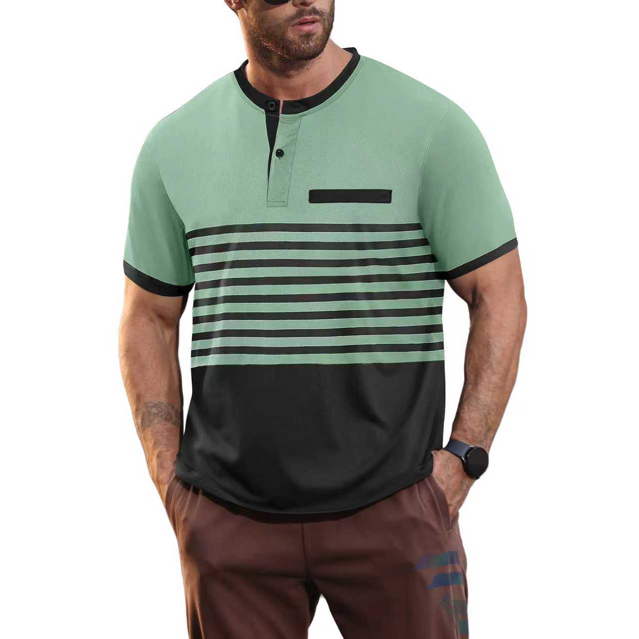 Clothes > Men's Clothing > Tops > Shirts Summer POLO shirt men's printed striped polo shirt short-sleeved t-shirt business casual geometric print