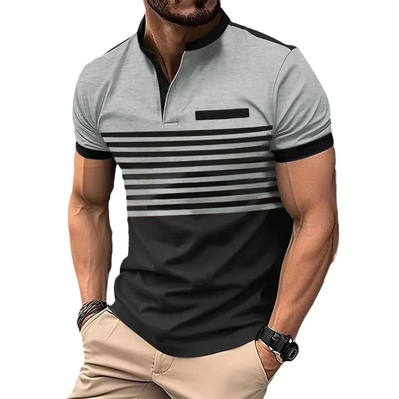 Clothes > Men's Clothing > Tops > Shirts Summer POLO shirt men's printed striped polo shirt short-sleeved t-shirt business casual geometric print