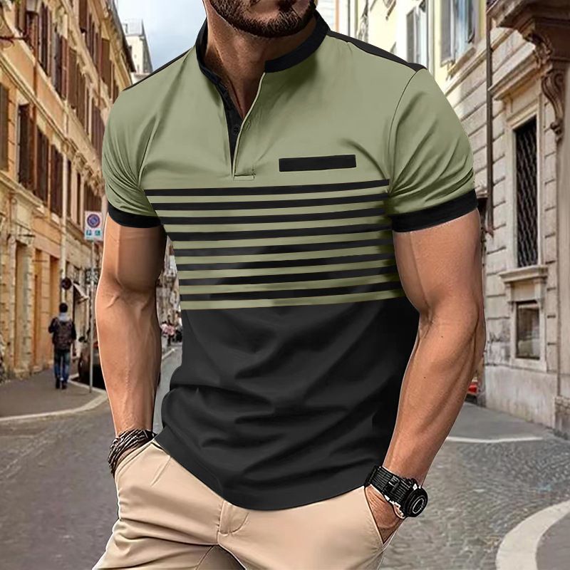 Clothes > Men's Clothing > Tops > Shirts Summer POLO shirt men's printed striped polo shirt short-sleeved t-shirt business casual geometric print