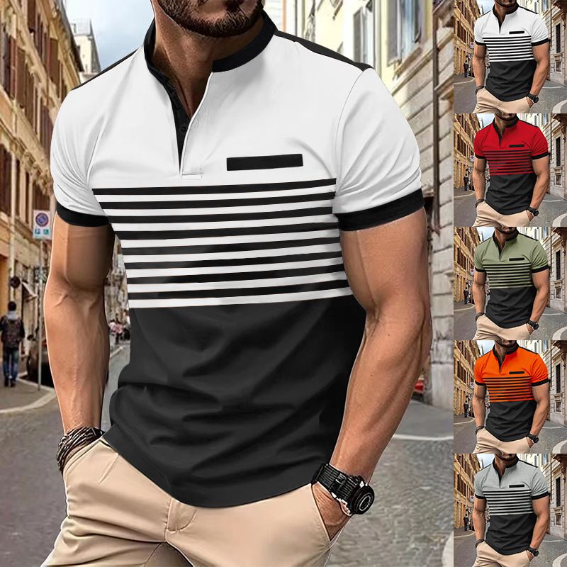 Clothes > Men's Clothing > Tops > Shirts Summer POLO shirt men's printed striped polo shirt short-sleeved t-shirt business casual geometric print