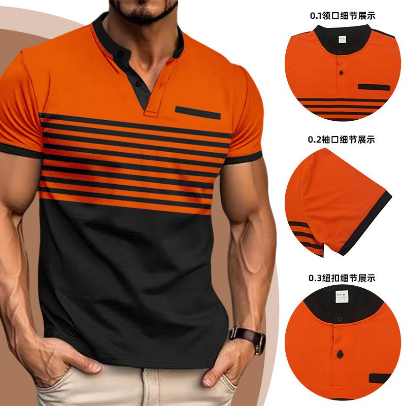 Clothes > Men's Clothing > Tops > Shirts Summer POLO shirt men's printed striped polo shirt short-sleeved t-shirt business casual geometric print