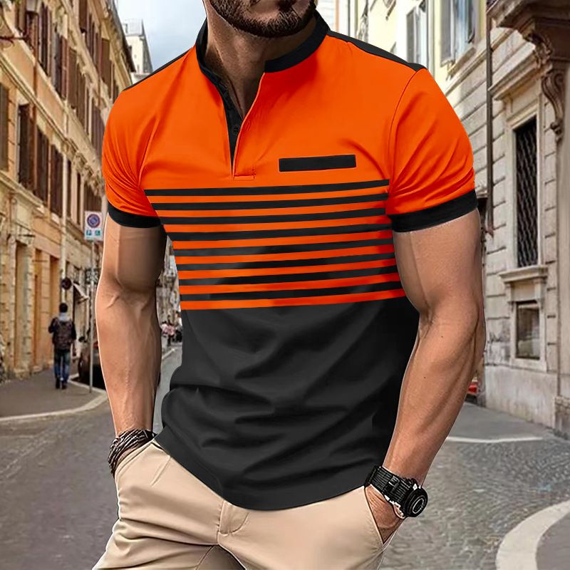 Clothes > Men's Clothing > Tops > Shirts Summer POLO shirt men's printed striped polo shirt short-sleeved t-shirt business casual geometric print