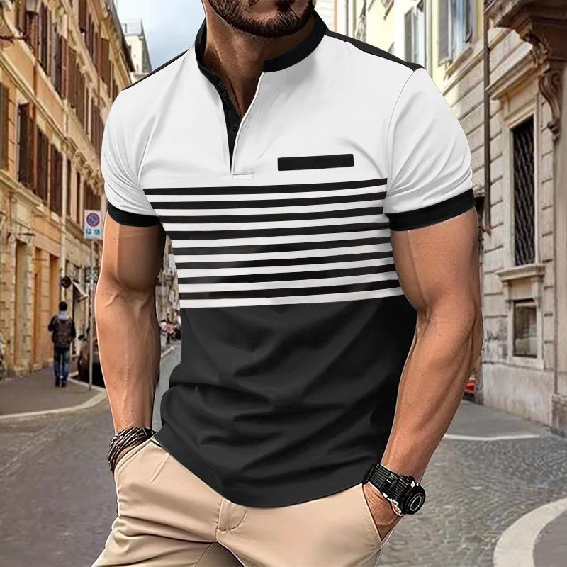 Clothes > Men's Clothing > Tops > Shirts Summer POLO shirt men's printed striped polo shirt short-sleeved t-shirt business casual geometric print