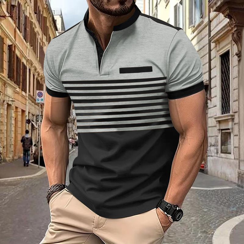 Clothes > Men's Clothing > Tops > Shirts Summer POLO shirt men's printed striped polo shirt short-sleeved t-shirt business casual geometric print