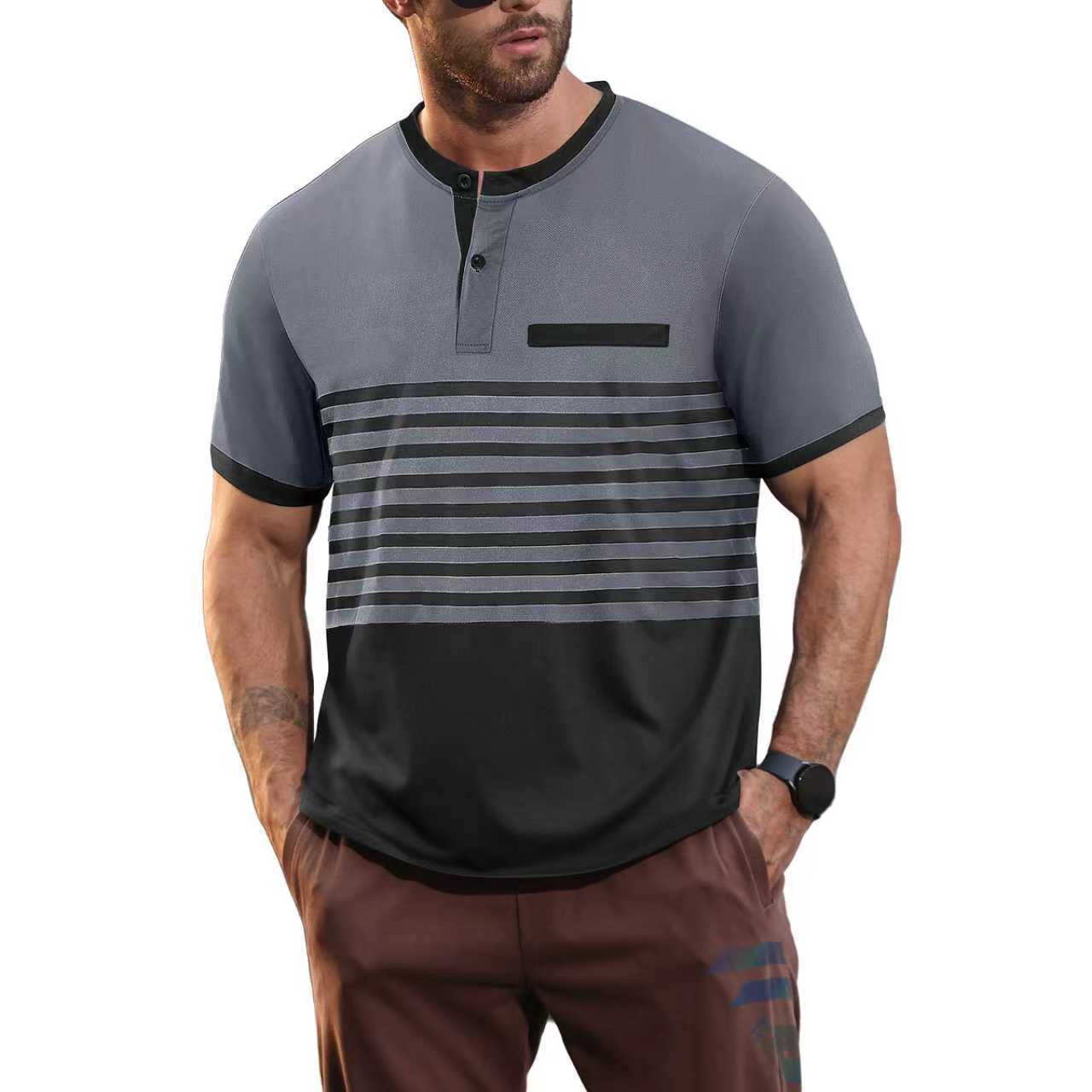 Clothes > Men's Clothing > Tops > Shirts Summer POLO shirt men's printed striped polo shirt short-sleeved t-shirt business casual geometric print