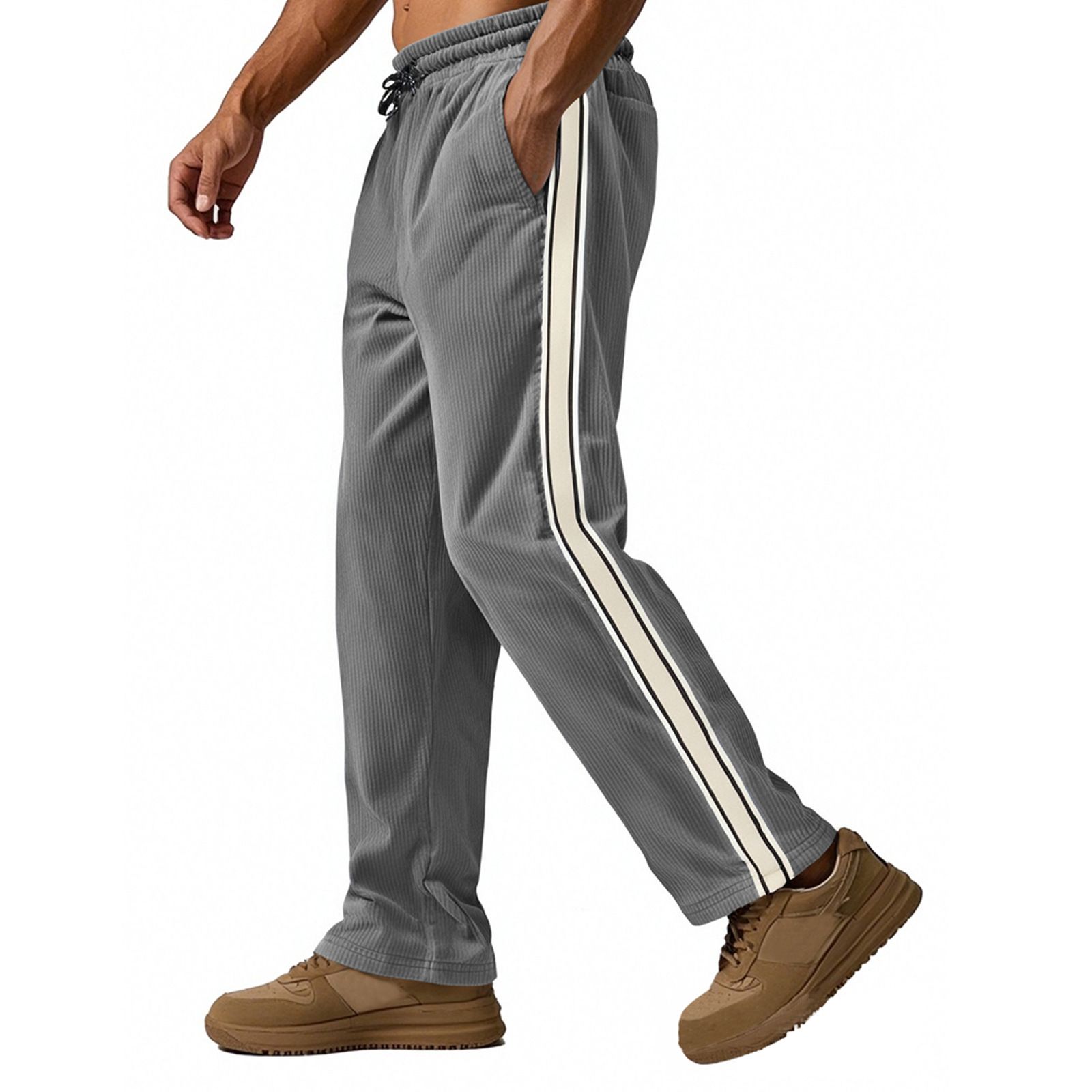 Clothes > Men's Clothing > Bottoms > Pants > Casual  Spring and summer men's new American simple patchwork casual loose corduroy sports trousers