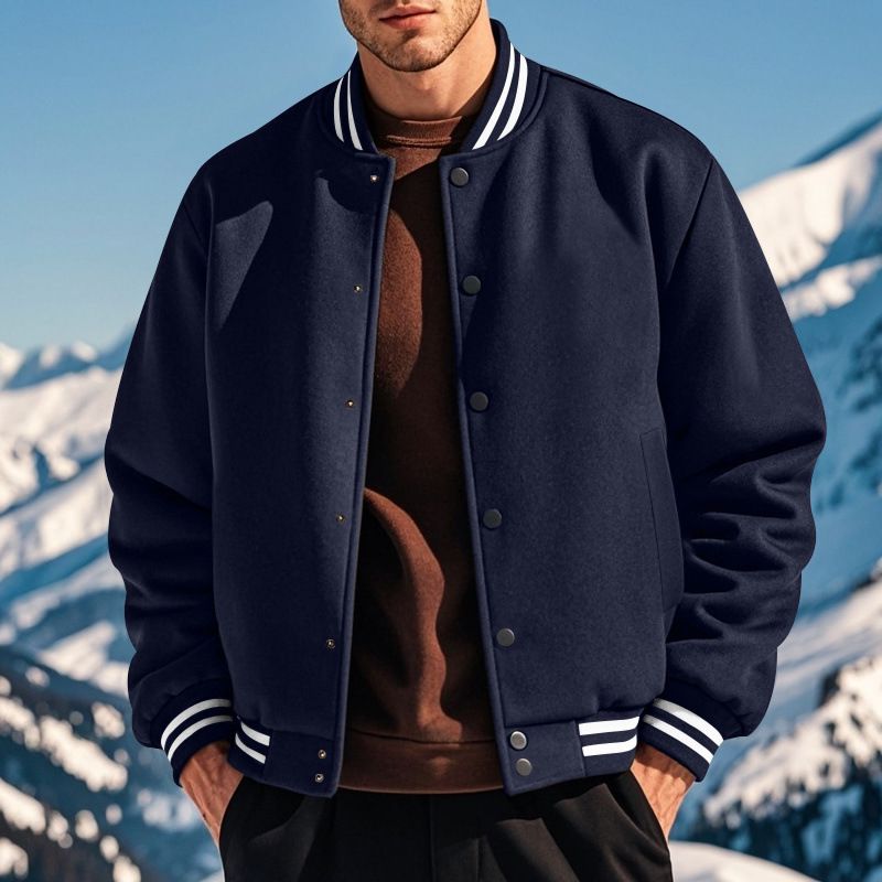 Clothes > Men's Clothing > Tops > Jackets & Coats American stand-up collar baseball uniform trousers plus velvet casual jacket men's loose sports suit for men