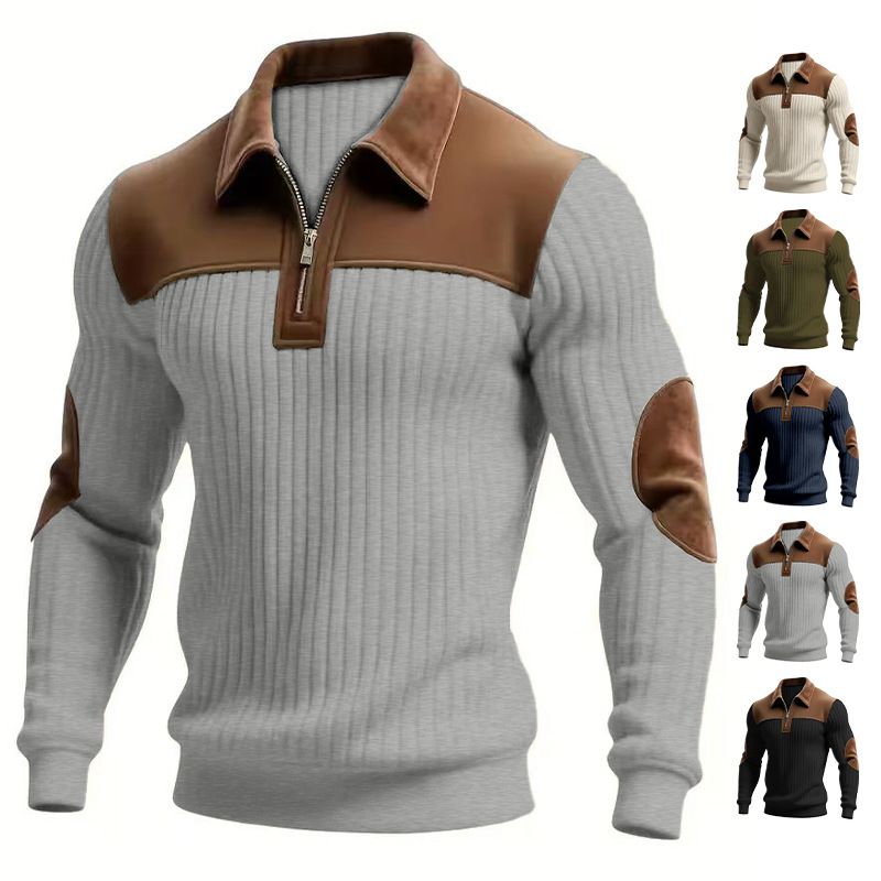 Clothes > Men's Clothing > Tops > Jackets & Coats  European and American new style sweater lapel stitching embroidery casual commuting sports autumn and winter zipper sweatshirt