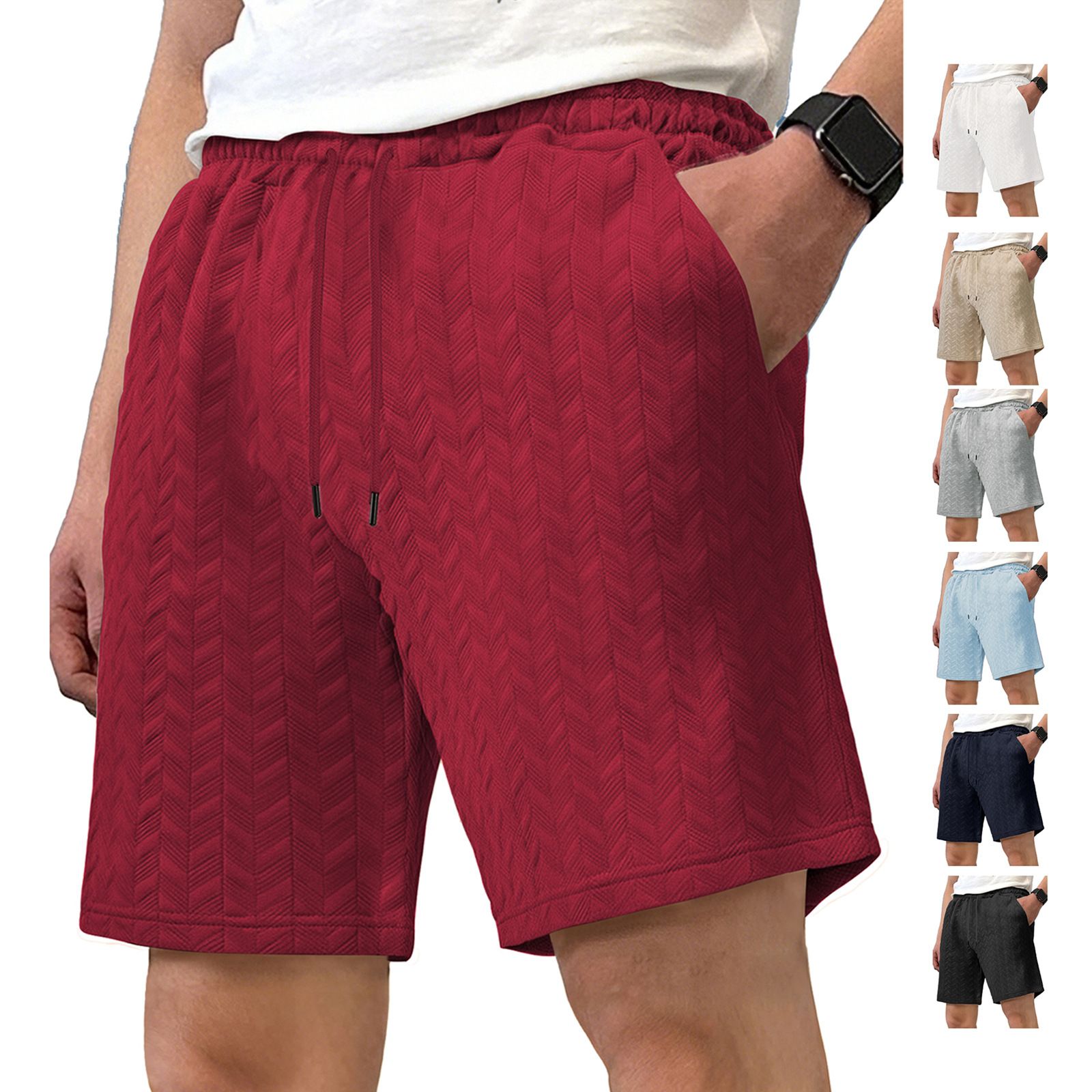 Clothes > Men's Clothing > Bottoms > Shorts  European and American men's summer loose solid color shorts jacquard lace men's casual shorts beach pants
