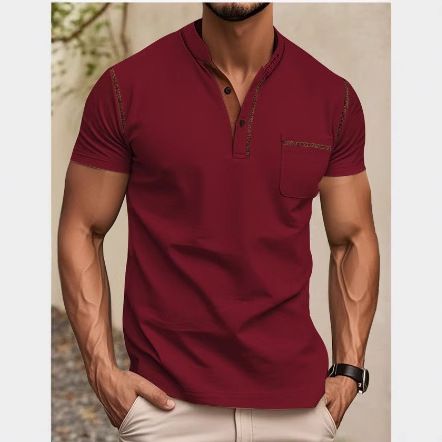 Clothes > Men's Clothing > Tops > T-Shirts  European and American men's short-sleeved T-shirt summer youth sports and leisure quick-drying stand-up collar Polo shirt