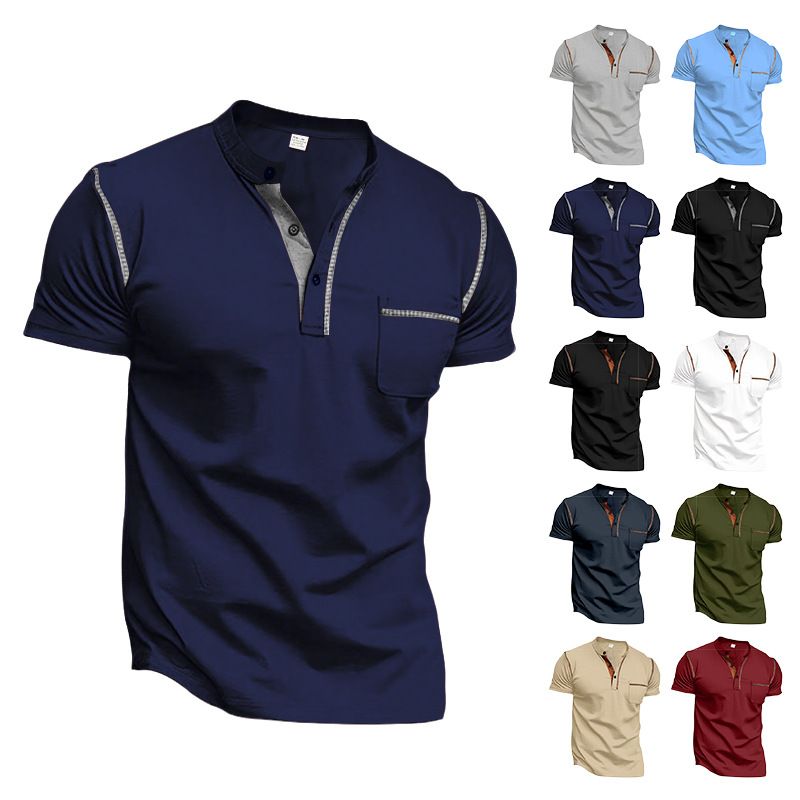 Clothes > Men's Clothing > Tops > T-Shirts  European and American men's short-sleeved T-shirt summer youth sports and leisure quick-drying stand-up collar Polo shirt