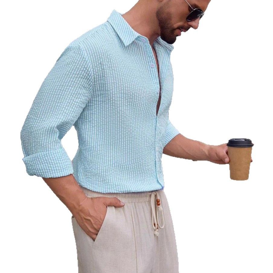 Clothes > Men's Clothing > Tops > Shirts  Men's shirt breathable cotton long-sleeved plaid shirt men's casual slim top shirt jacket
