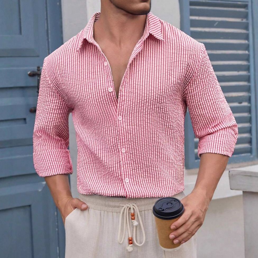 Clothes > Men's Clothing > Tops > Shirts  Men's shirt breathable cotton long-sleeved plaid shirt men's casual slim top shirt jacket