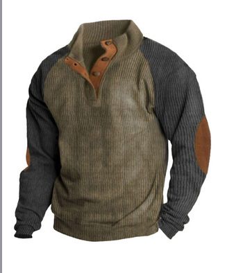 Clothes > Men's Clothing > Tops > Sweatshirts & Hoodies  New men's long sleeved stand up collar outdoor sweatshirt with corduroy buckle, European and American casual sports Henry