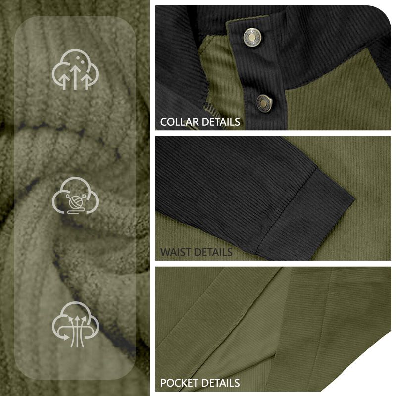 Clothes > Men's Clothing > Tops > Sweatshirts & Hoodies  New men's long sleeved stand up collar outdoor sweatshirt with corduroy buckle, European and American casual sports Henry