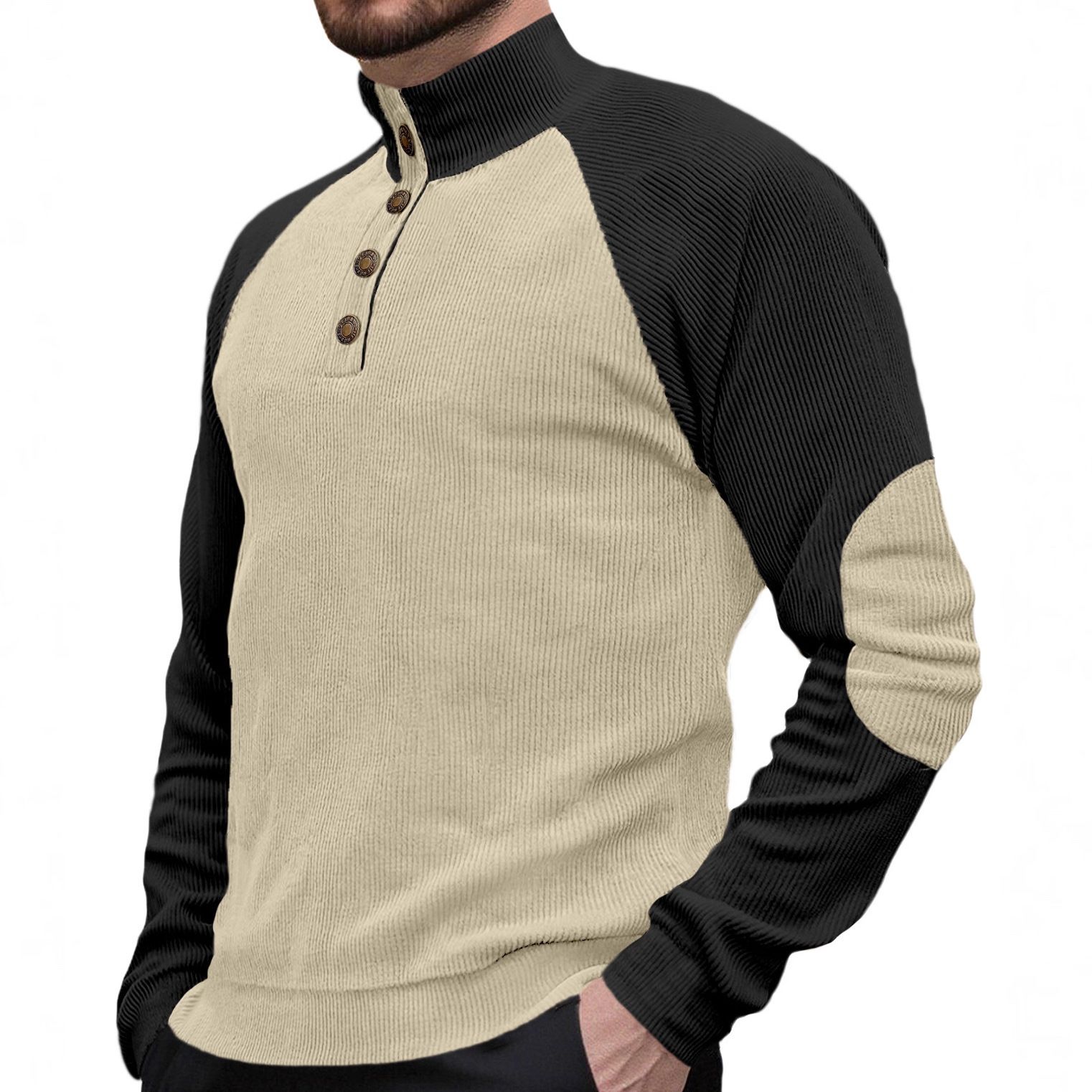 Clothes > Men's Clothing > Tops > Sweatshirts & Hoodies  New men's long sleeved stand up collar outdoor sweatshirt with corduroy buckle, European and American casual sports Henry