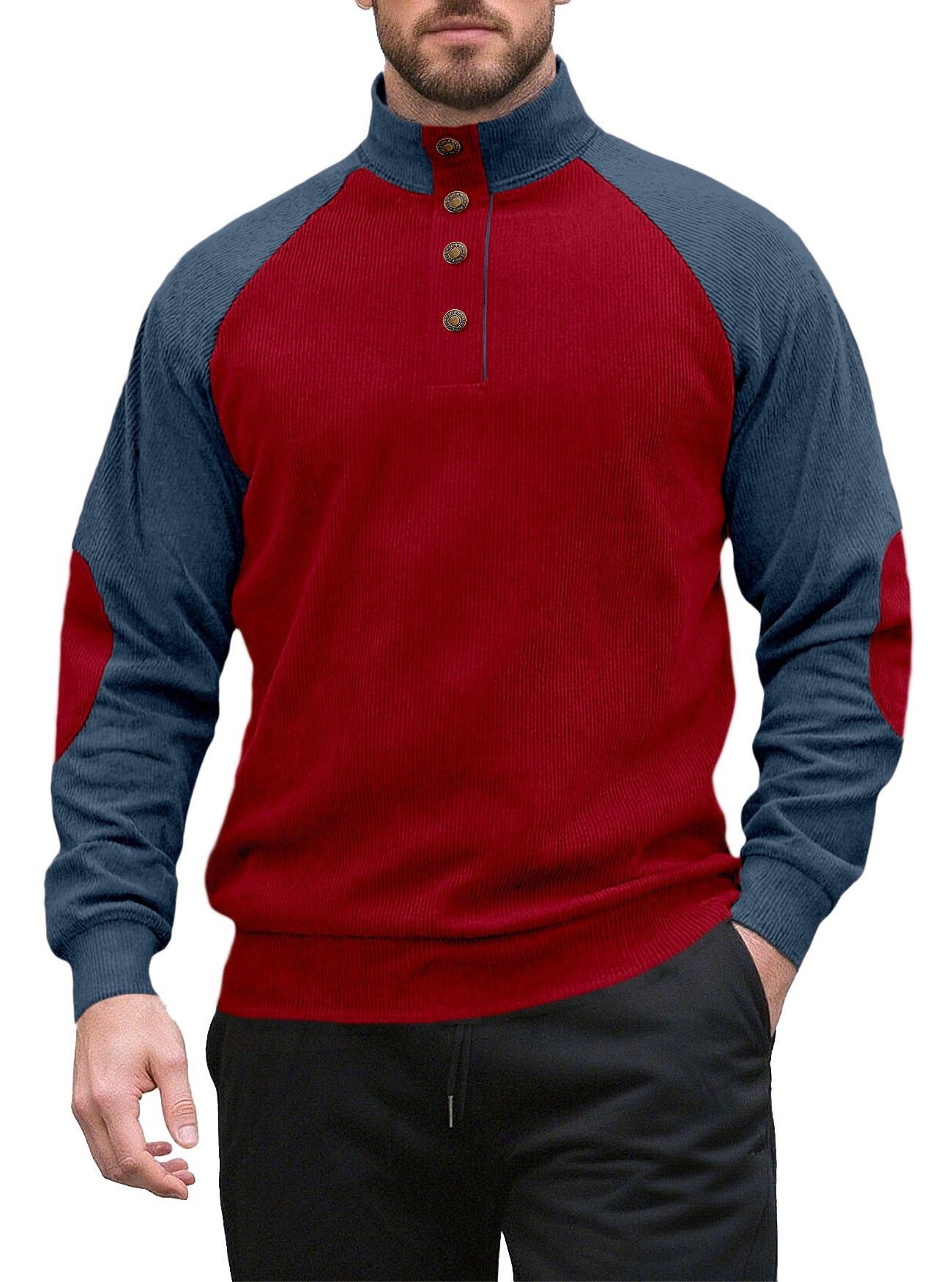 Clothes > Men's Clothing > Tops > Sweatshirts & Hoodies  New men's long sleeved stand up collar outdoor sweatshirt with corduroy buckle, European and American casual sports Henry