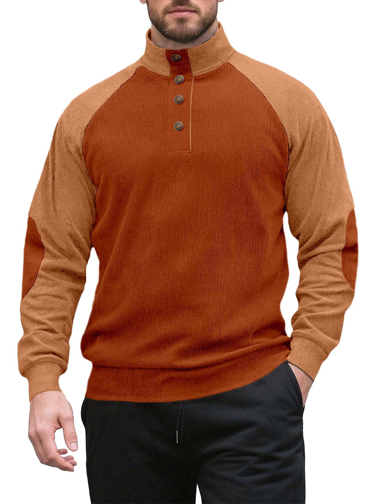 Clothes > Men's Clothing > Tops > Sweatshirts & Hoodies  New men's long sleeved stand up collar outdoor sweatshirt with corduroy buckle, European and American casual sports Henry