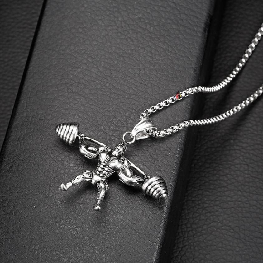 Fashion Accessories > Jewelry > Men Jewelry > Necklaces > Fashion Necklaces Barbell Weightlifting Pendant Necklace Men 60cm Gym