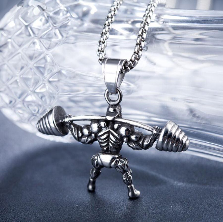 Fashion Accessories > Jewelry > Men Jewelry > Necklaces > Fashion Necklaces Barbell Weightlifting Pendant Necklace Men 60cm Gym
