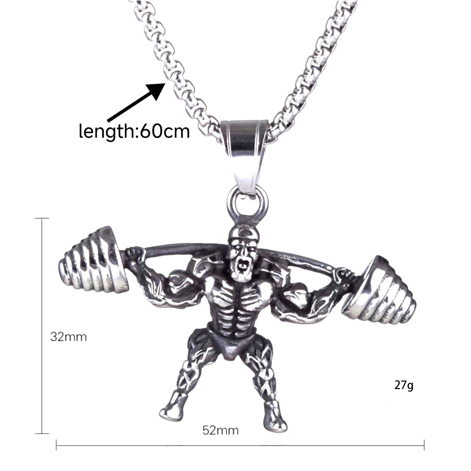 Fashion Accessories > Jewelry > Men Jewelry > Necklaces > Fashion Necklaces Barbell Weightlifting Pendant Necklace Men 60cm Gym