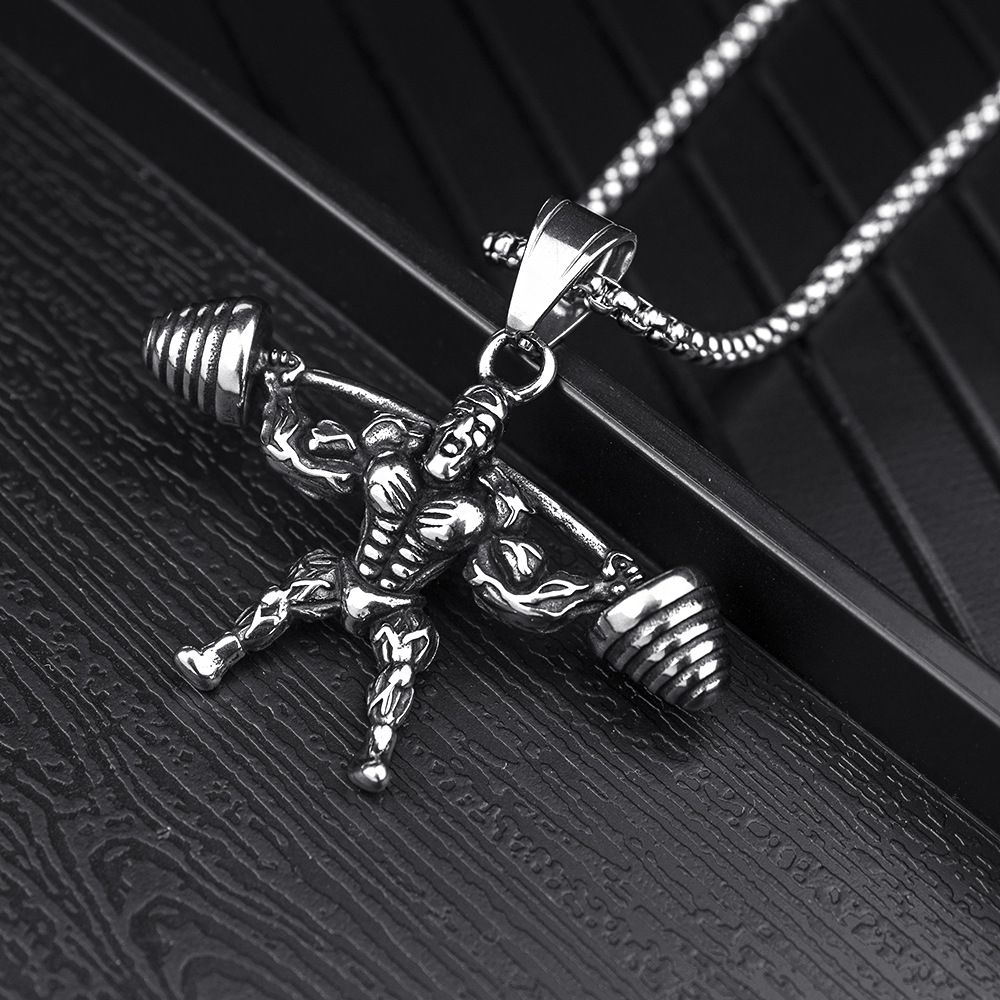 Fashion Accessories > Jewelry > Men Jewelry > Necklaces > Fashion Necklaces Barbell Weightlifting Pendant Necklace Men 60cm Gym