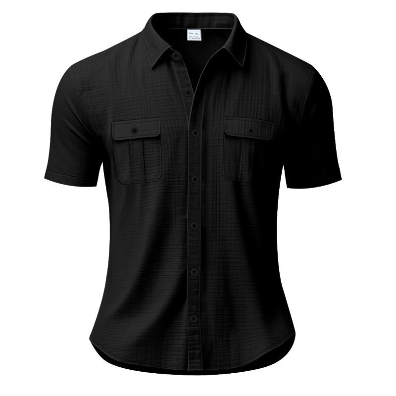 Clothes > Men's Clothing > Tops > T-Shirts Summer Men's Short Sleeve Shirt Solid Color Patch Pocket Cardigan Loose Lapel Linen Shirt