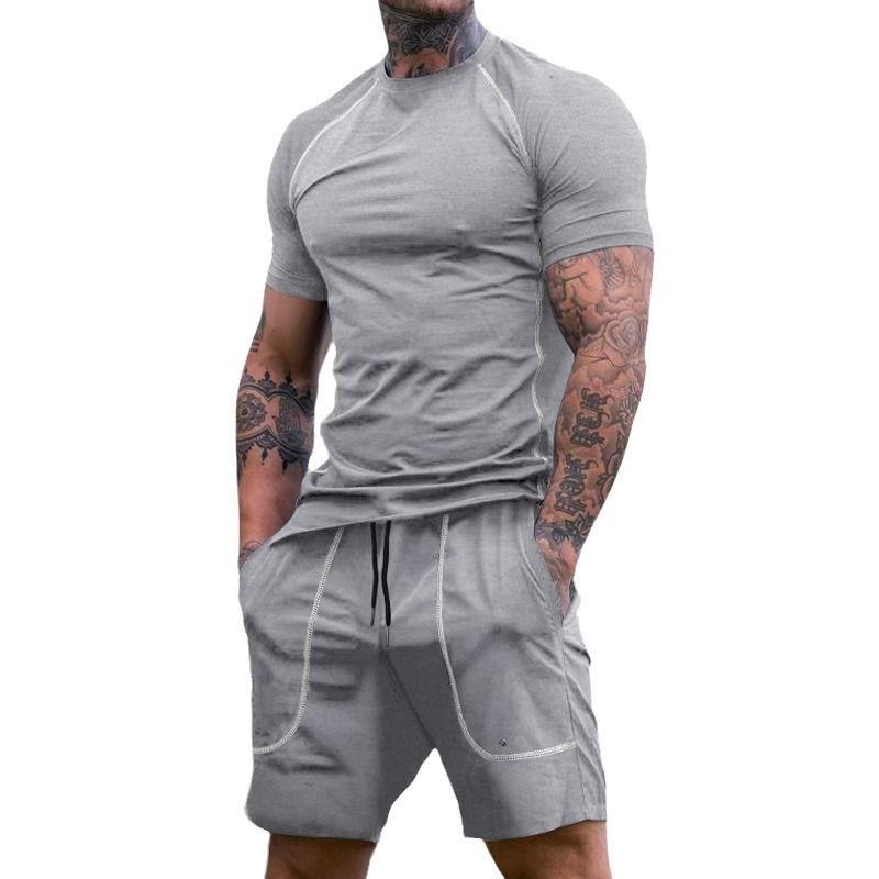 Clothes > Men's Clothing > Clothing Sets > Two-Piece Outfits  New summer new sports tights T-shirt shorts men's running fitness clothing set